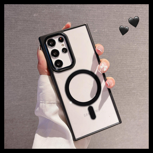 Suitable for Samsung S22Ultra mobile phone shell tpu soft edge metal ring magnetic transparent pc shell S22plus protective sleeve - Viva Vista Store