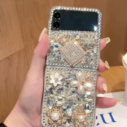 Samsung ZFlip3 full drill mobile phone shell female folding screen ZFlip4 pumpkin car perfume bottle silicone soft cover for - Viva Vista Store