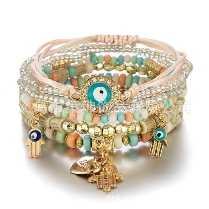 Factory direct supply Bohemian style hot selling handmade beaded fashion eyes rice beads temperament multi-layer bracelet - Viva Vista Store