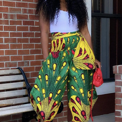 S0009 European and American women's new style cross-border foreign trade Amazon positioning printing to attract wide-leg pants and casual pants - Viva Vista Store