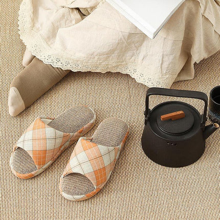 Linen slippers female Japanese-Korean indoor home home soft bottom mute floor non-slip seastern fabric cotton slippers male - Viva Vista Store