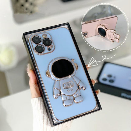 Electroplated astronaut folding stand case For iphone 11 12 13 Pro Max 14 pro x xr xs 7 8plus Glass Camera protector film cover - Viva Vista Store