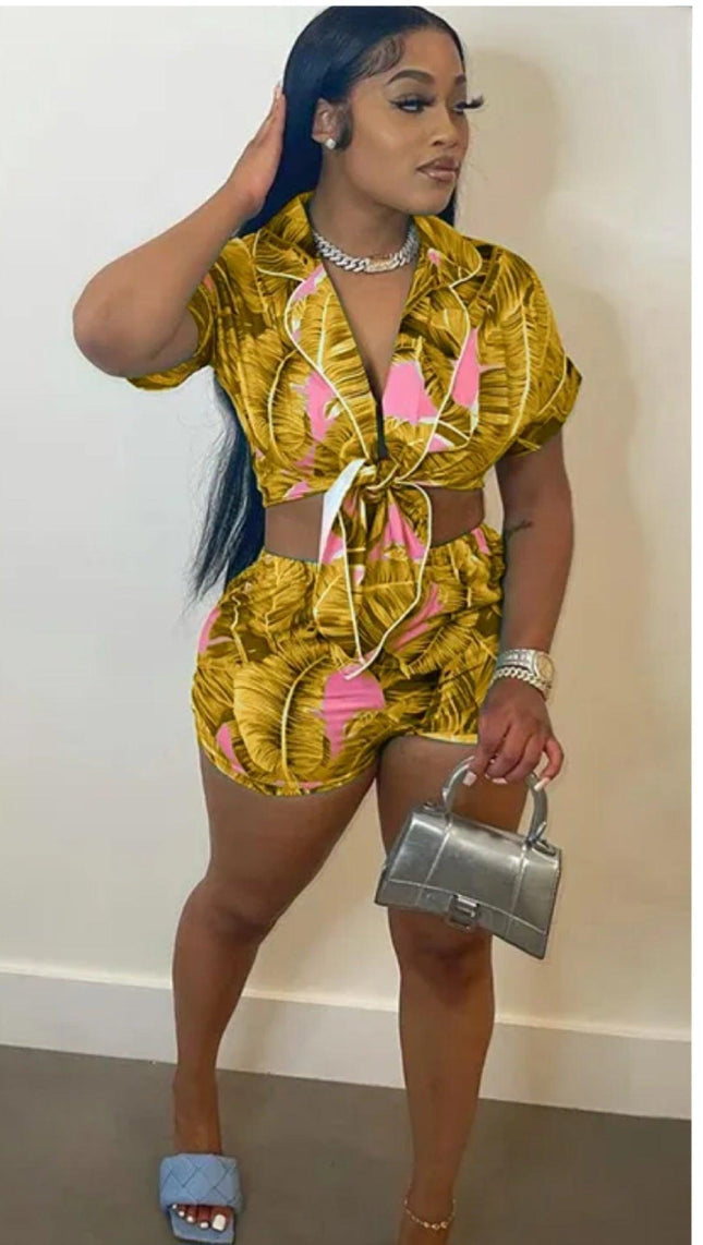 Flower Print Two Piece Short Set - Viva Vista Store
