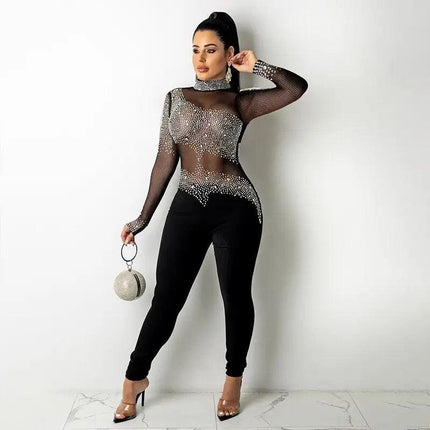 Elegant Bodycon Sheer See Through Mesh Jumpsuit - Viva Vista Store