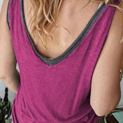V Neck Pink Gray Tank - Viva Vista Store