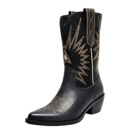 Buono Scarpe Embroider Women Boots Med Heels Retro Knight Boots Female Genuine Leather Botas Mujer Western Cowboy Sale Boots2019 - Viva Vista Store