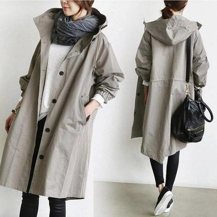 Fashion Womens Trench Coats Hooded Long 2021 Spring Autumn Windproof Lady Female Casual Clothes 8 Color Windbreaker Korean Style - Viva Vista Store