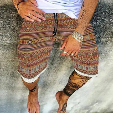 Men's Pants 2021 Summer New Casual All-match Loose Print Stitching Pockets Straight Elastic Waist Board Shorts Beach For Men - Viva Vista Store
