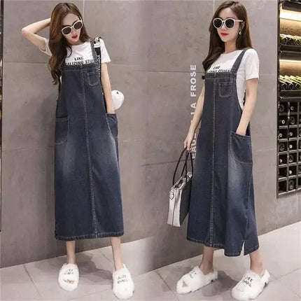 Spring Summer Jeans Dress Women Suspenders Denim Dresses Female Overalls 2021 Korean Casual Long Sundress Robe Femme - Viva Vista Store