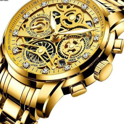 Men’s Watches Tourbillon Rotating Window Fashion Quartz Waterproof Gold Steel Watch - Viva Vista Store