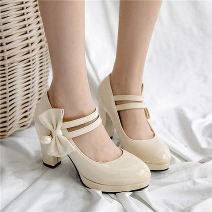 Sweet Butterfly-Knot Women Pumps Round Toe Square High Heels - Viva Vista Store
